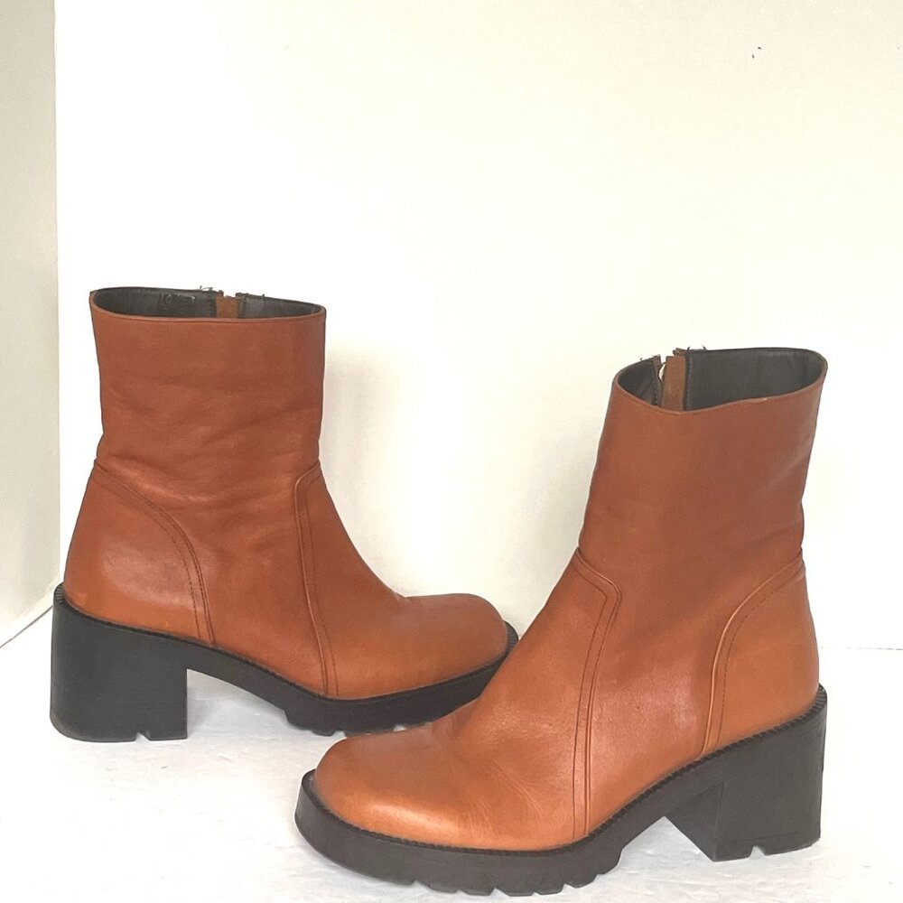 Steve Madden Naya Cognac Leather Ankle Boots Womens 39 Brown (8.5 - 9 US) - Picture 3 of 12